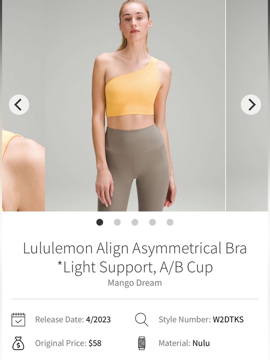 lululemon athletica Other - lululemon athletica Align Asymmetrical One-Shoulder Bra in Mango Dream